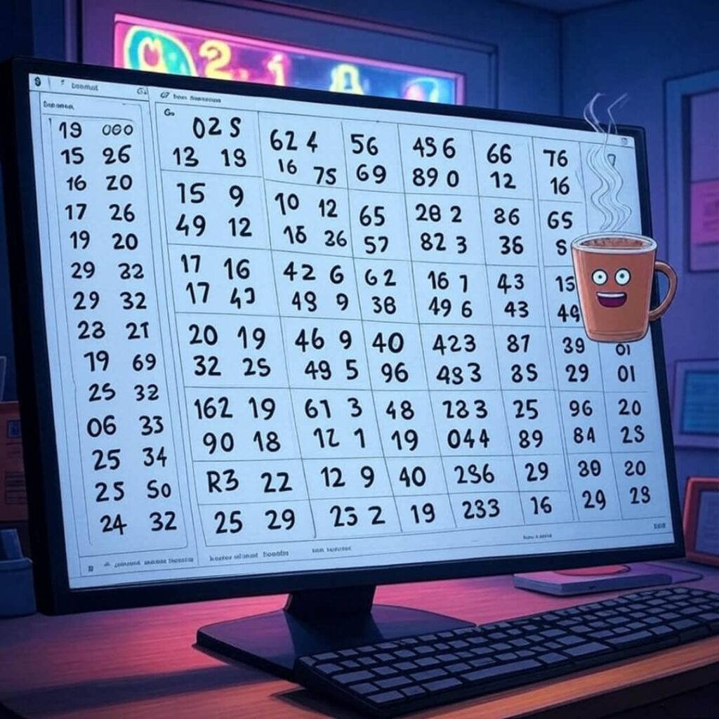 "Warped tax dashboard with goofy faces, chai cup."