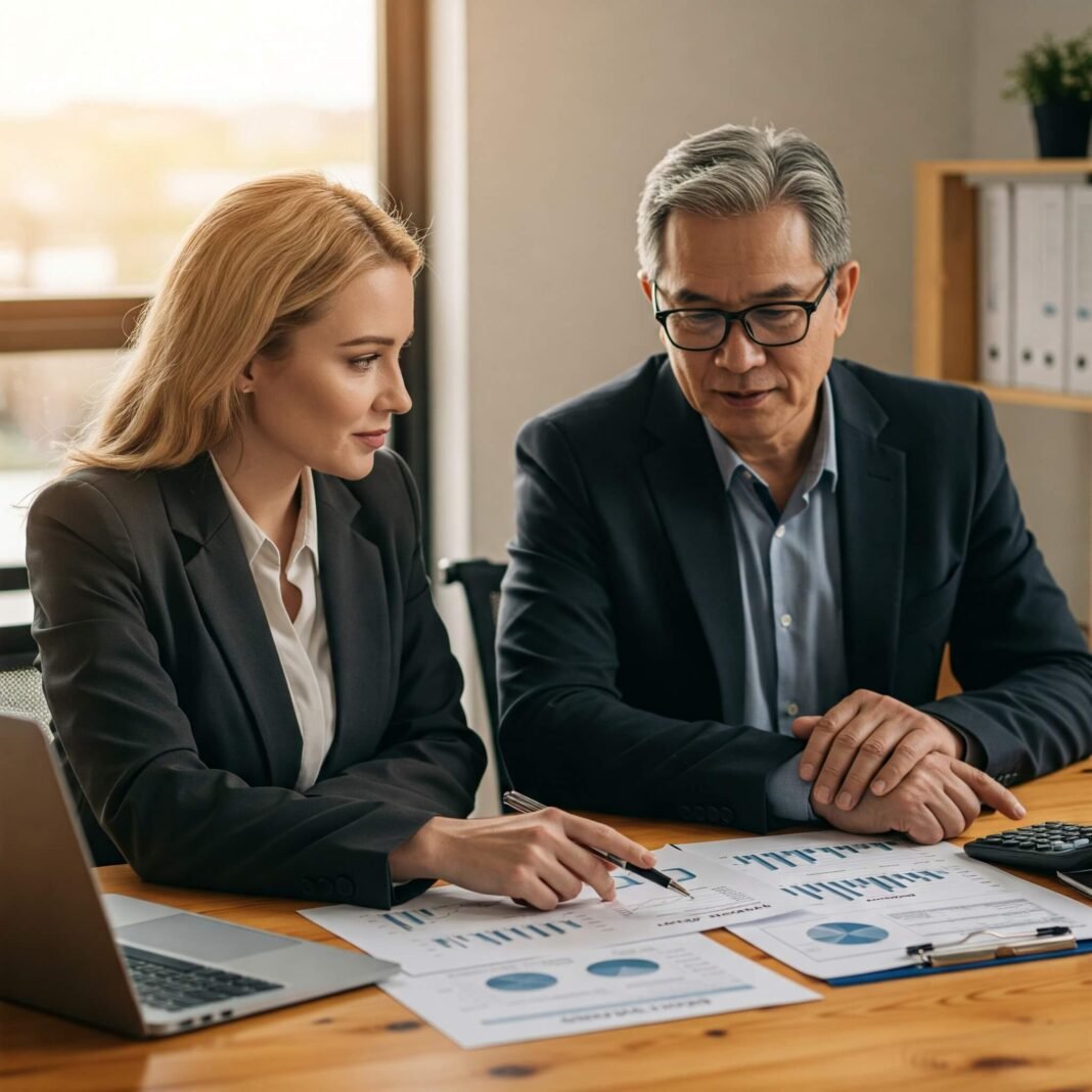 Financial advisor reviews fees with client