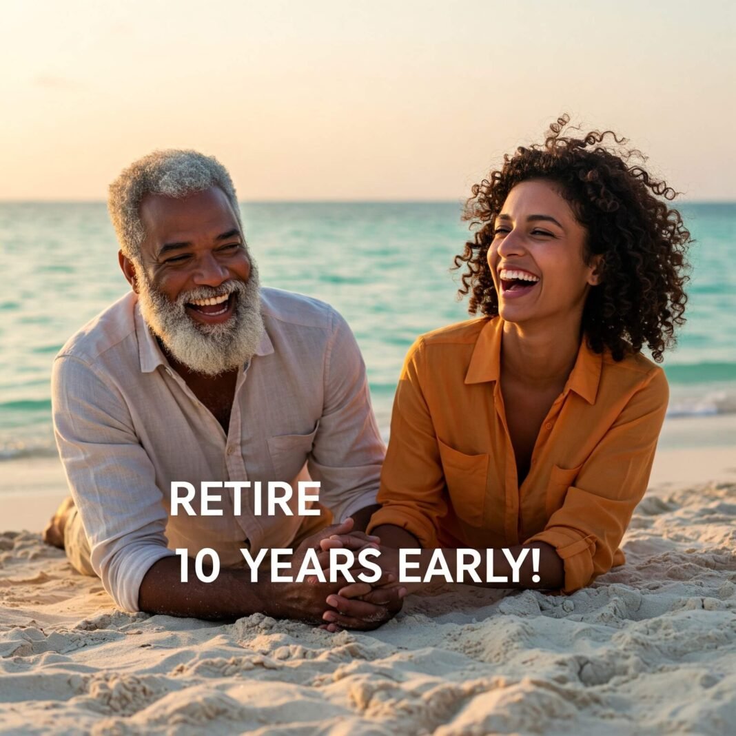 Happy retired couple on beach
