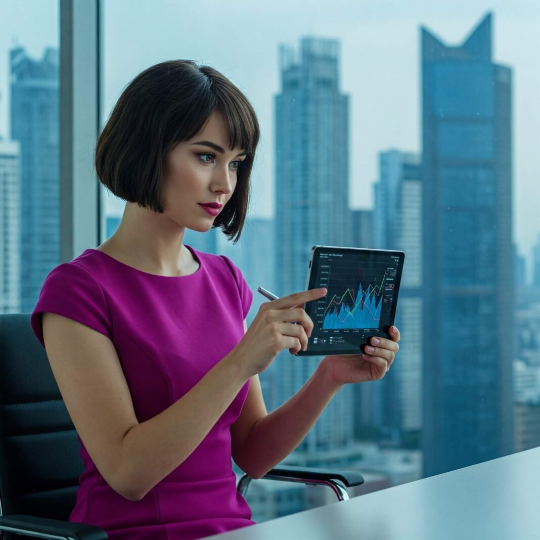 Confident investor analyzes financial data on tablet