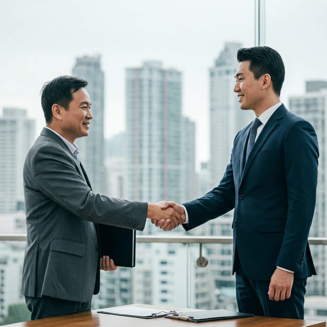 Confident Handshake Cityscape