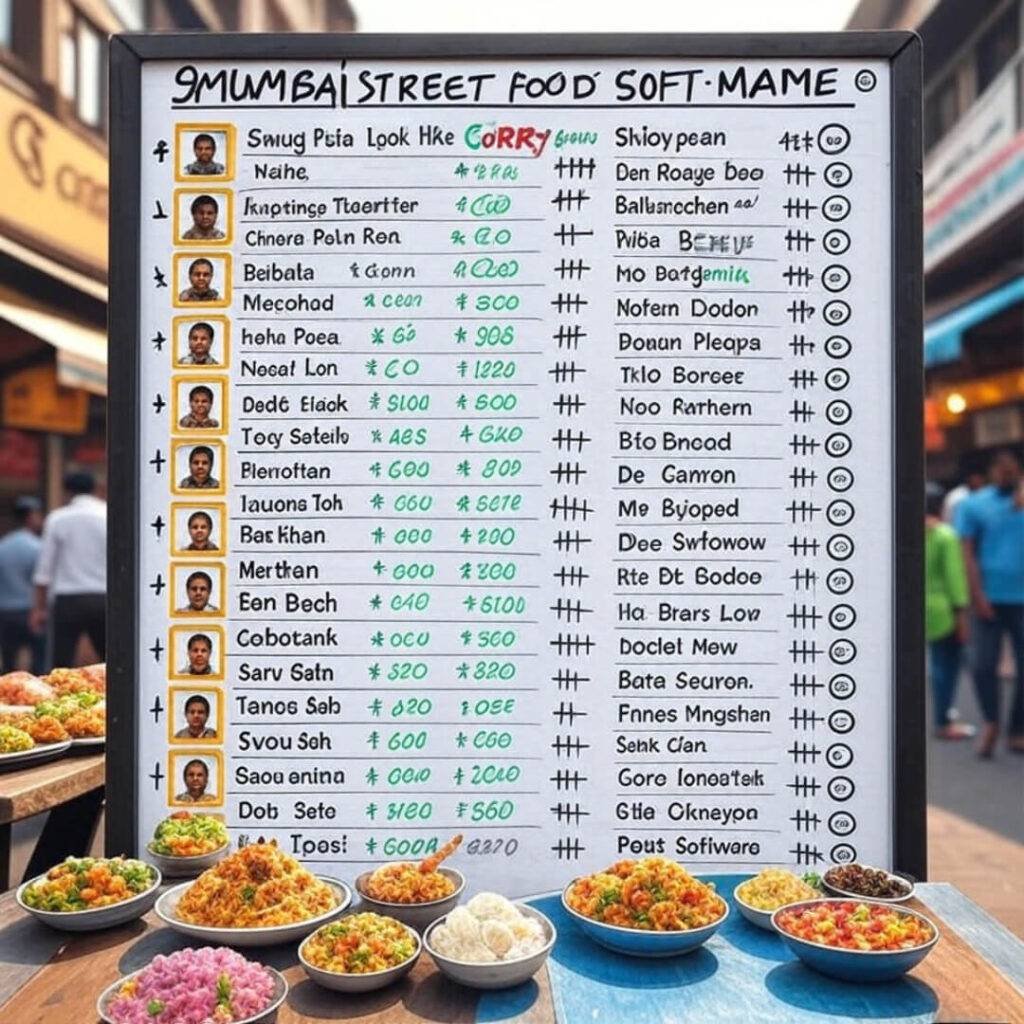 "Mumbai menu board with software pros, curry smudges."