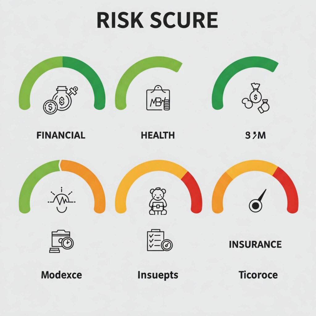 Infographic chart with risk score gauges for financial