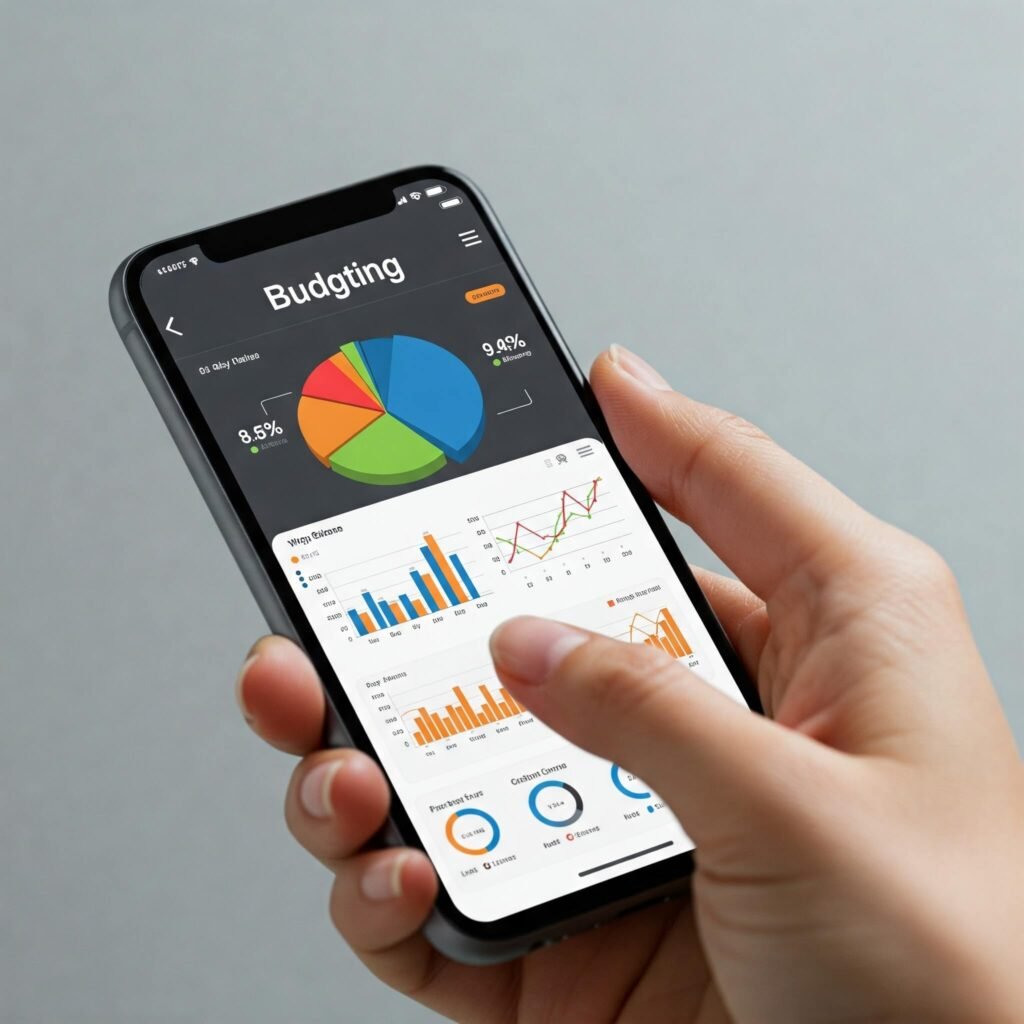 Smartphone displaying colorful budgeting app