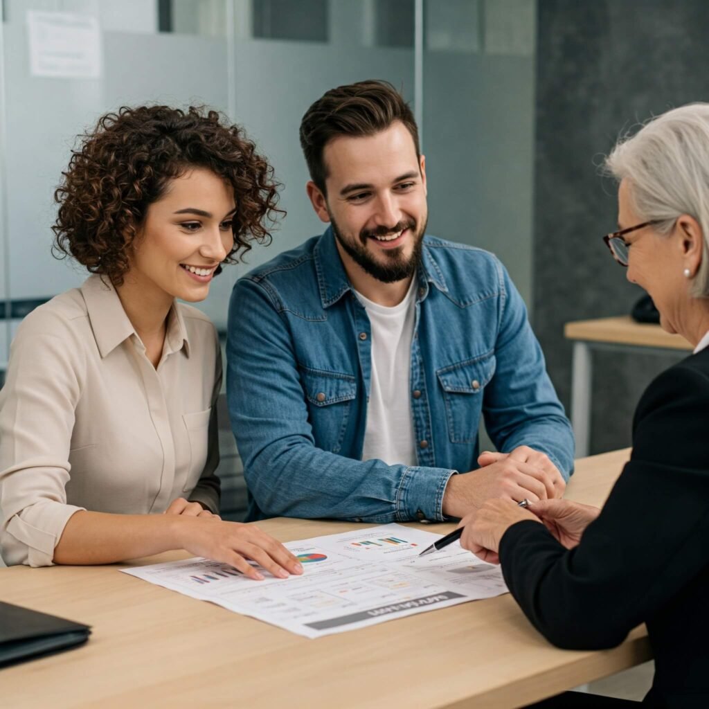 Couple reviews financial plan with flat-fee advisor.