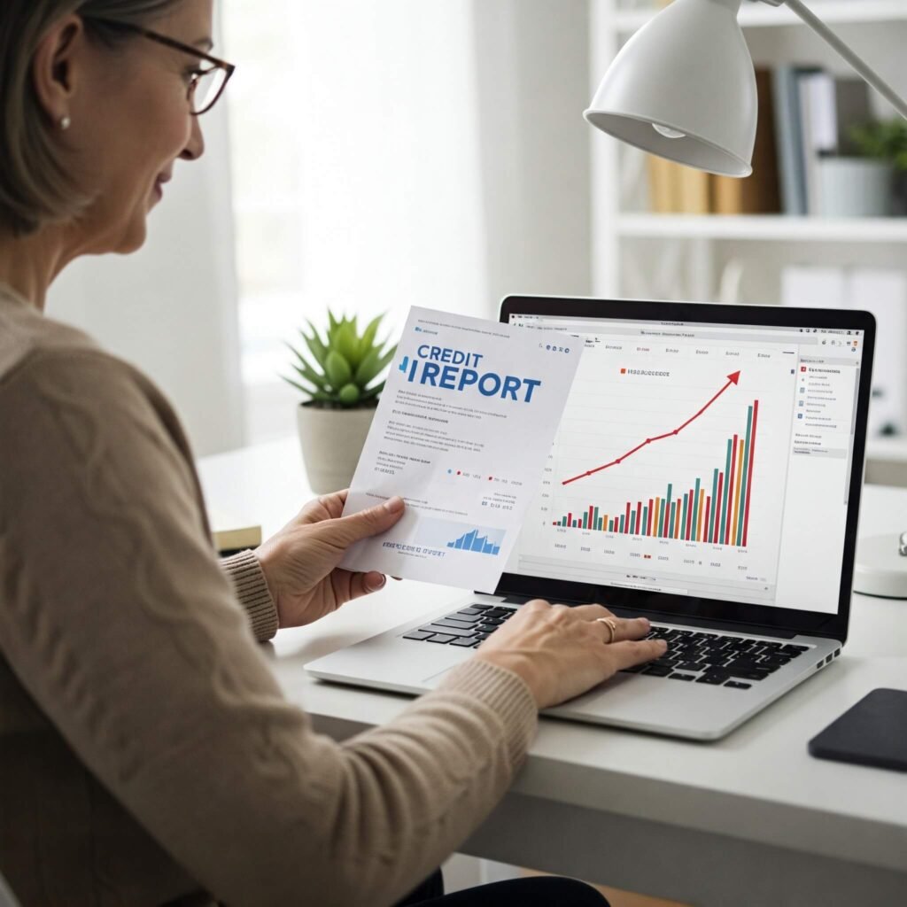 Person reviewing credit report on laptop