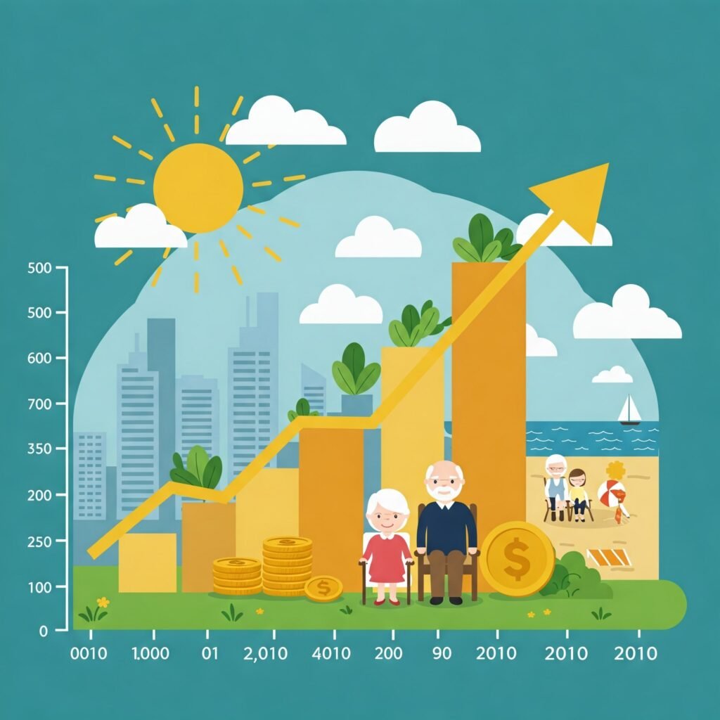 Retirement savings growth graph with secure future.