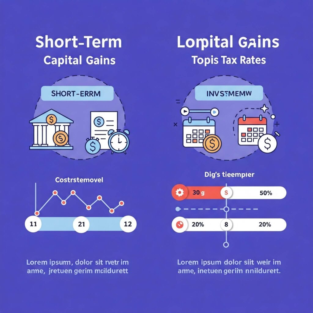 Short-term vs. Long-term capital gains tax rates.