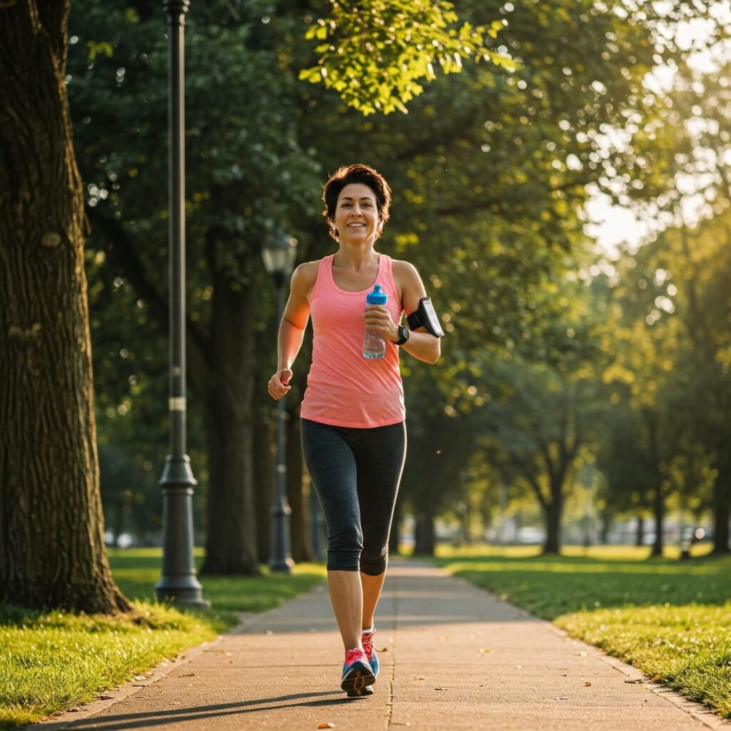 Person jogging outdoors, symbolizing health