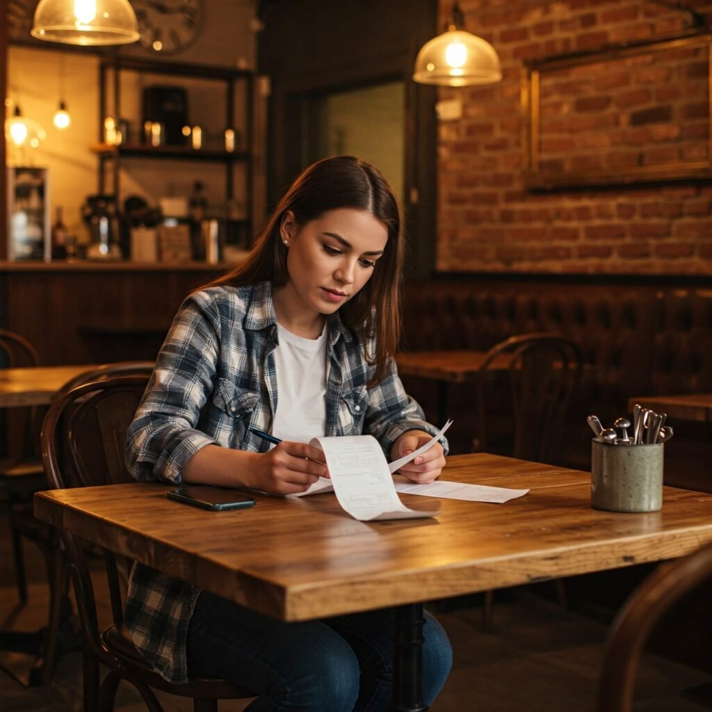 Café Owner Checking Receipts
