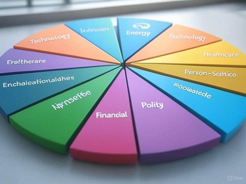 Colorful pie chart showing a diversified investment portfolio with technology