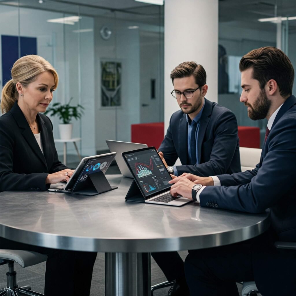 Team using financial planning software for collaboration