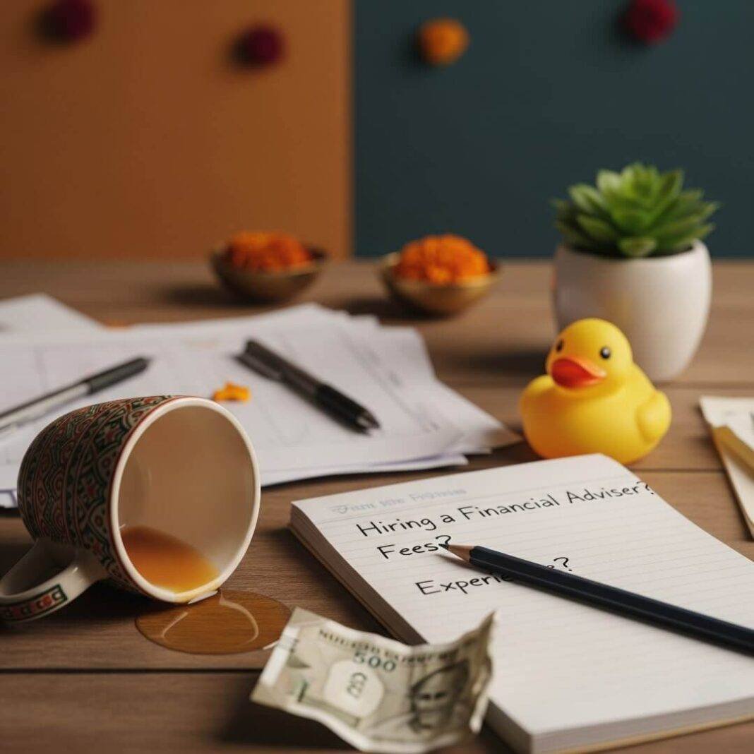 Cluttered desk with chai, notepad, and rubber duck.