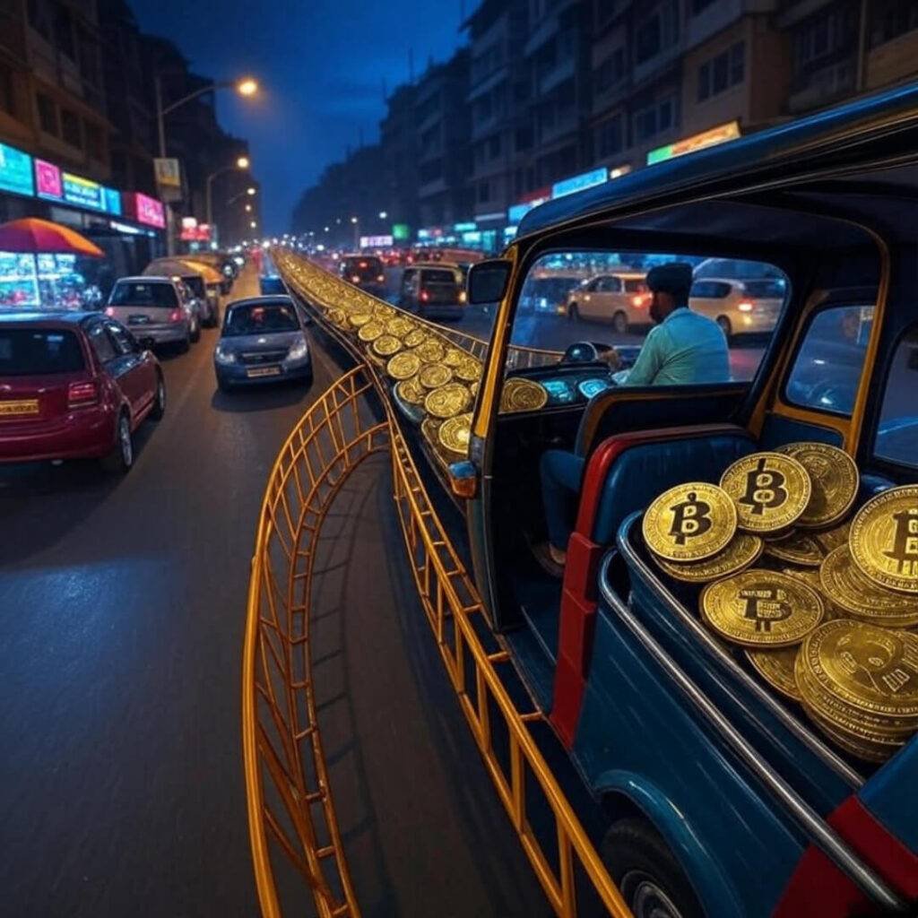 Crypto coins crash in Mumbai rickshaw chaos.