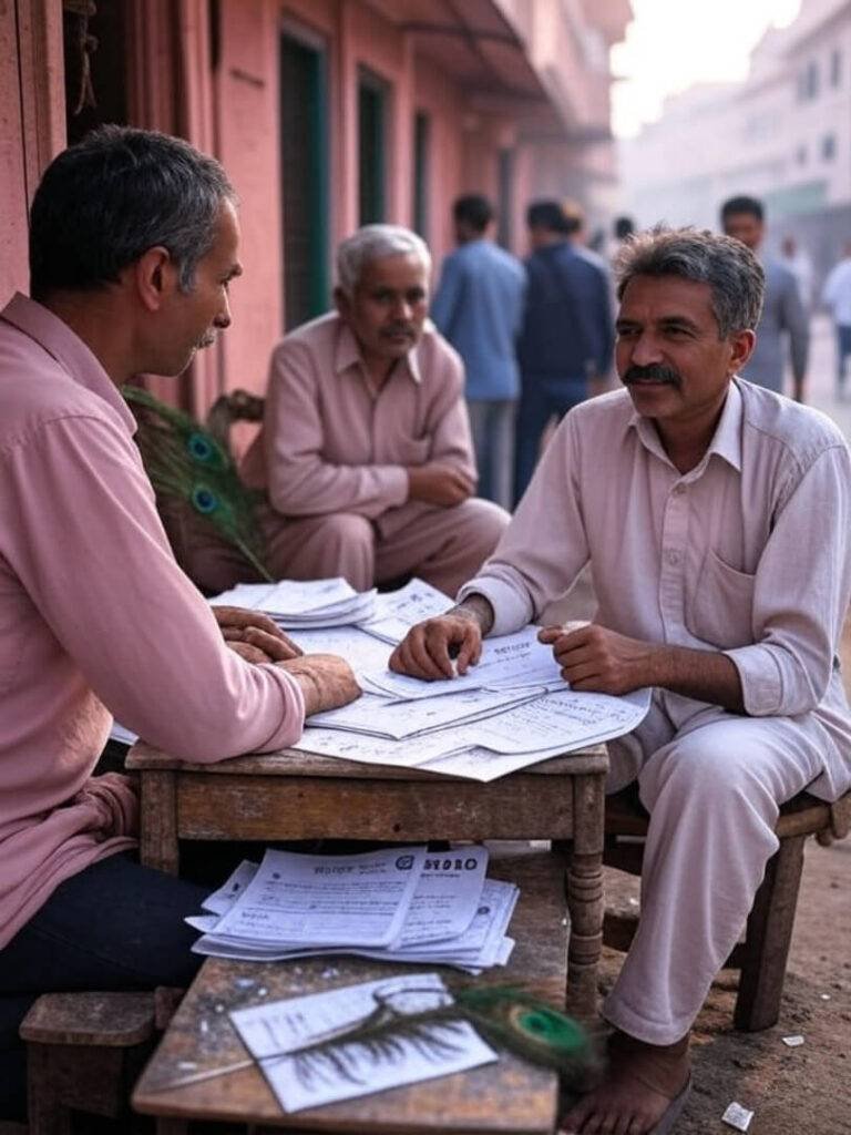 Conversation at a street-side chai stall.