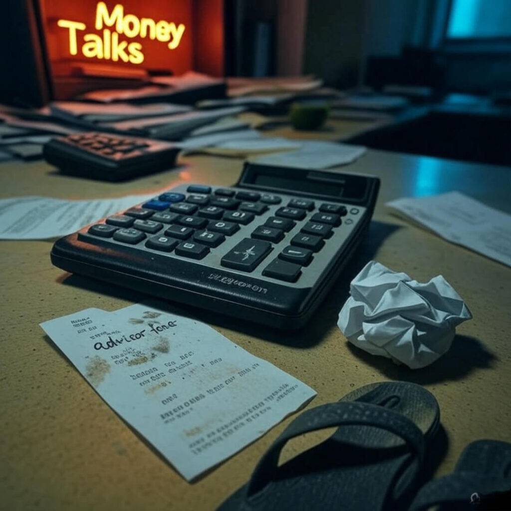 Phone with frozen budgeting app, neon coral error message.