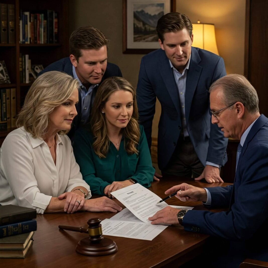 Family reviews estate plan with lawyer.