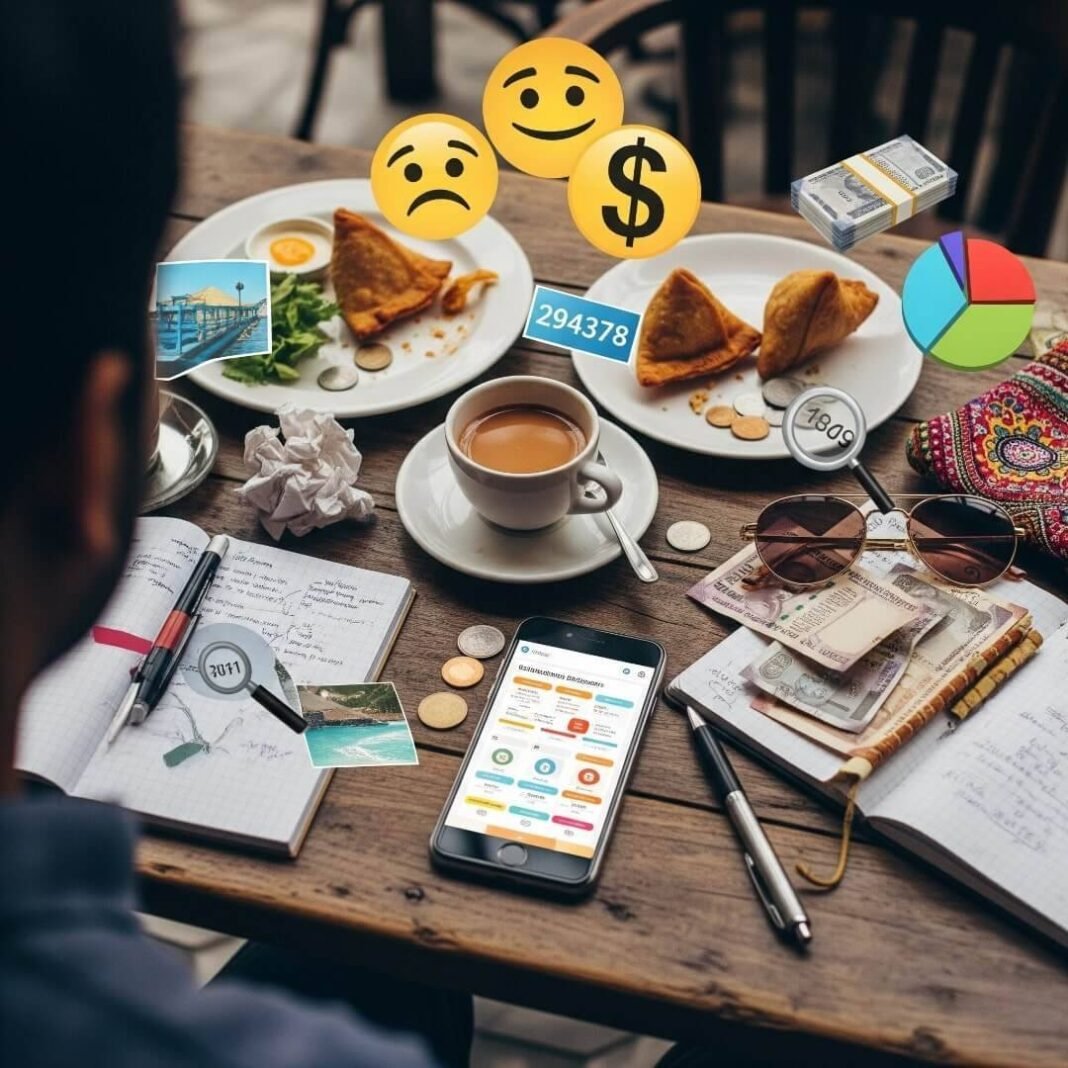 Cafe table, budget app, Indian food.